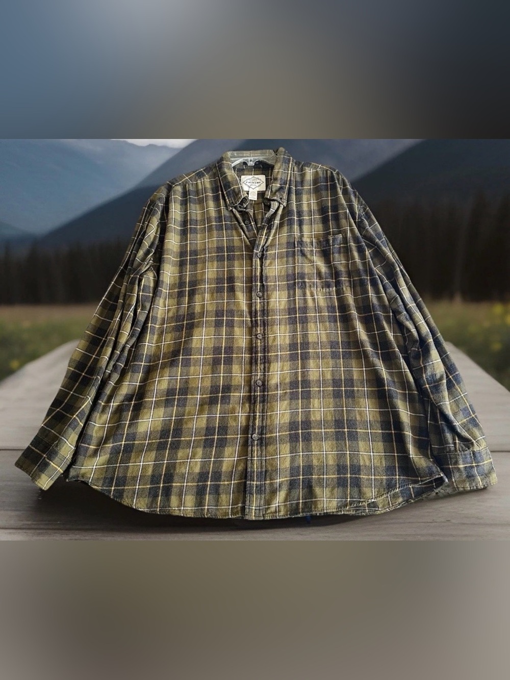 St John’s Bay Flannel Shirt Button Down Men’s XXL Long Sleeve Green 100% Cotton